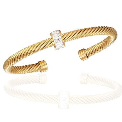 Cable Bracelet, an Adjustable Women's Cuff Bracelet made of 316 Stainless Steel, a Christmas and Birthday Gift - color: Gold