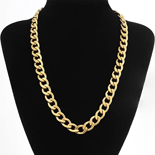 Gold Chain Necklace, 20 Inch 14K Gold Plated Chunky Curb Chain | Bold Wide Chain Necklace with Eye-Catching Golden Finish, Ideal for Parties, Events, and Trendy Outfits - style: 20inch-1cm