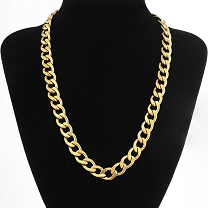 Gold Chain Necklace, 20 Inch 14K Gold Plated Chunky Curb Chain | Bold Wide Chain Necklace with Eye-Catching Golden Finish, Ideal for Parties, Events, and Trendy Outfits - style: 20inch-0.6cm