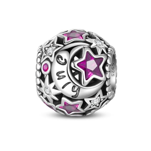 Star Moon 925 Sterling Silver Birthstone Charm for Bracelet Women Jewelry - color: July