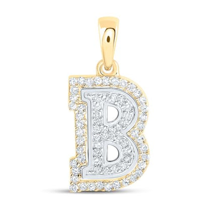 Sonia Jewels Solid 10K Yellow and White Gold Two Tone Real Natural Diamond Womens A-Z Initial Letter Pendant Charm for Necklaces 1/6 Carat (.17 Cttw) - style: B - 10k White and Yellow Gold