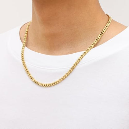 Fiusem Silver Tone/Black/14K Gold Plated Chain Necklace for Men, 5mm/6mm/7.5mm/8mm/9mm Stainless Steel Cuban Link Chain Necklace, Men's Chains 18-28 Inch Jewelry Gifts - size: 18", style: 5mm gold