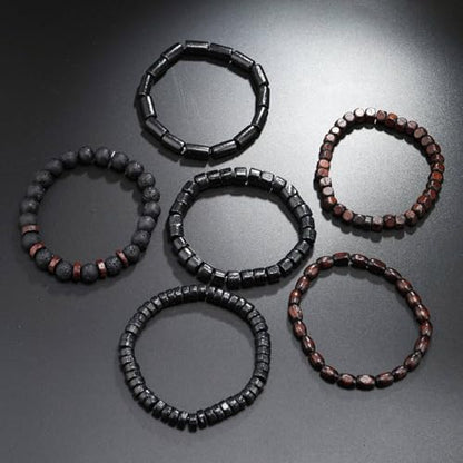 Mens Beaded Bracelets Tribal Wooden Elastic Adjustable Prayer Beads Wrap Cuff for Women - color: G: 6pcs