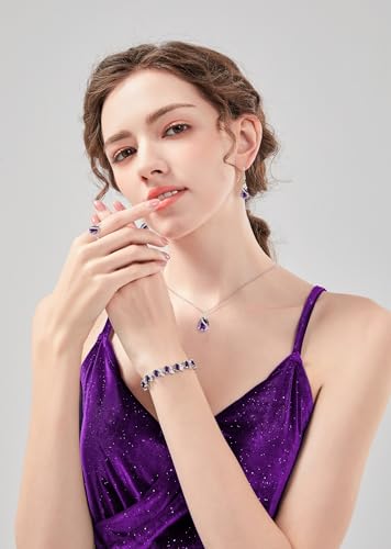 GZWHD Jewelry Set for Women CZ Earrings Necklace Ring Bracelet Set Prom Party Wedding Jewelry Gift for Mother Friend Wife - color: A-Purple