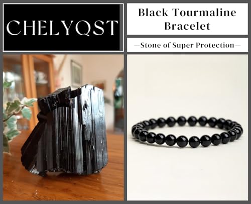 Carnelian Bracelet - Stone of Luck,Stretch Natural Stone Crystal Beads Jewelry Gifts for Women Men Unisex - color: Black Tourmaline-Super Protection, size: 6mm
