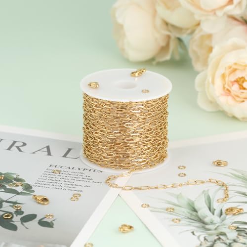 UMAOKANG 16.4 Feet Gold Plated Chain for Jewelry Making Stainless Steel Paperclip Jewelry Chains Bulk with Jewelry Findings - color: Gold Small Paperclip