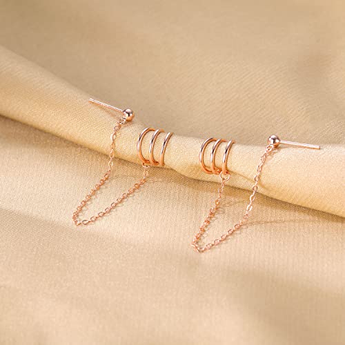 SLUYNZ 925 Sterling Silver Cuff Earrings Chain for Women Crawler Earrings Studs - color: C-Rose Gold Plated