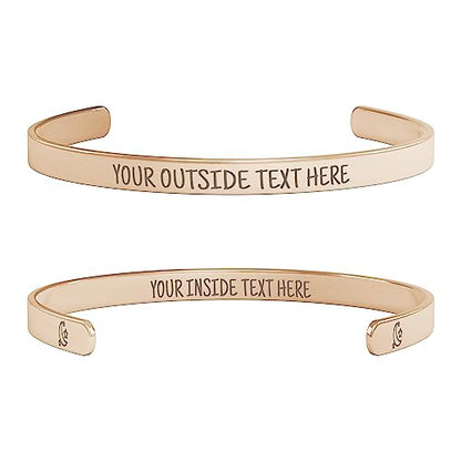 Custom Cuff Bracelets - Double Side Engraved - Personalized Gifts for Women - color: Rose Gold