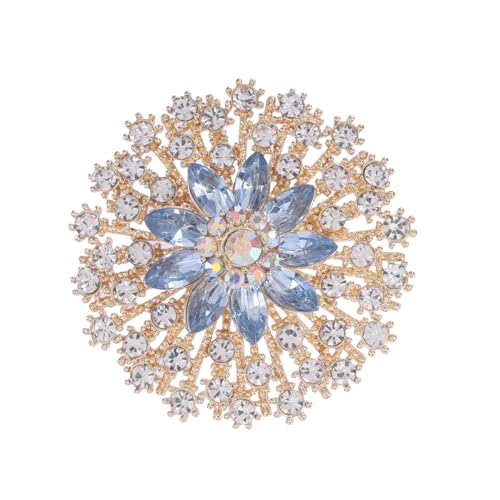 Rhinestone Crystal Flower Brooch Pin Sparkling Large Crystal Sunflower Brooch Vintage Floral Lapel Pins Rhinestone Flower Bouquet Broochs Rose Snowflake Broochs Wedding Bridal Dress Jewelry for Women - color: Gold