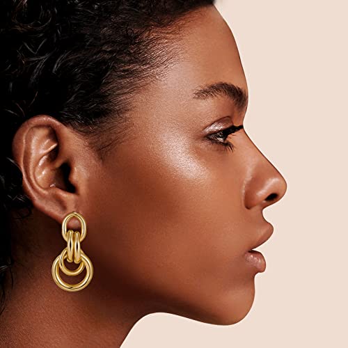 Gold Chunky Earrings for Women Geometric Knot Link Drop Dangle Earrings 14K Gold Plated Statement Earrings Trendy Gold Jewelry - color: Style 4