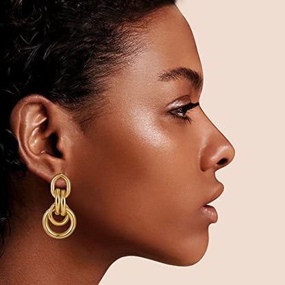 Gold Chunky Earrings for Women Geometric Knot Link Drop Dangle Earrings 14K Gold Plated Statement Earrings Trendy Gold Jewelry - color: Style 4