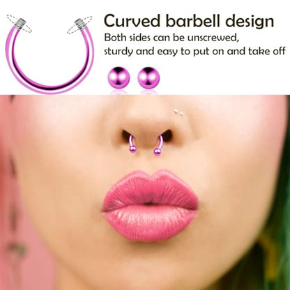 BLISI G23 Solid Titanium Eyebrow Piercing Jewelry, Gold Black Rose Gold Silver Pink Rainbow Eyebrow Rings 16G Curved Barbell,Tiny Vertical Labret Lip Jewelry Rook Piercing Jewelry for Women and Men - color: Pink 2