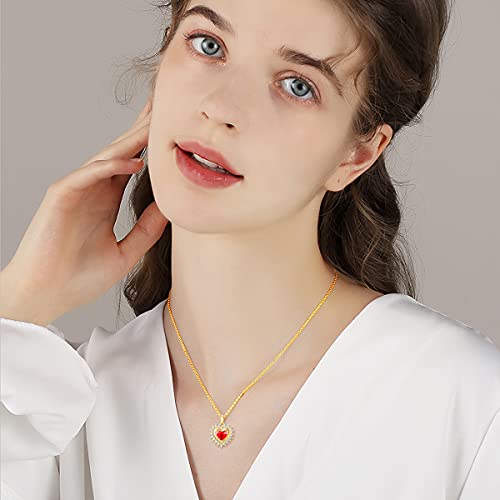 SISGEM 14K Real Gold Heart Necklace for Women,Yellow Gold Love Pendant Necklace Triple Hearts Jewerly Gifts for Birthday Anniversary 16+1+1 inch - color: Heart-Red Crystal