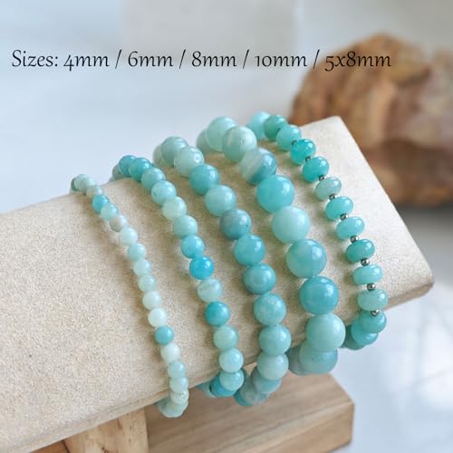 Natural Healing Gemstone Bracelet Handmade Yoga Stretch Elastic Bracelet Stress Relief Crystal Jewelry for Men and Women - color: Amazonite (Enhance Love and trust.), size: 8mm