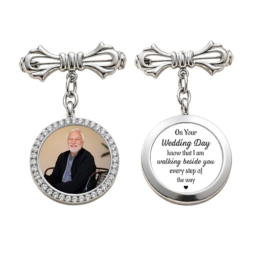 Personalized Wedding Bouquet Photo Charm, Custom Memorial Pin with Picture, Photo Locket Pendant for Bride Bouquet or Groom Suit, Memory Charm for Wedding Bouquet - color: Every Step With You