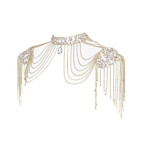 Crystal Tassels Arm Chain Women Body Jewelry Multilayer Shoulder Body Jewelry Shoulder Chain Necklace for Any Occasion - color: Gold-color