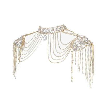 Crystal Tassels Arm Chain Women Body Jewelry Multilayer Shoulder Body Jewelry Shoulder Chain Necklace for Any Occasion - color: Gold-color