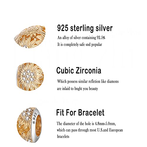 HappyStar 925 Sterling Silver Charms for Pandora Charms Bracelets and Necklaces Beads Charms Jewelry Mother's Day Gift for Women （With one Spacer Bead Charms - style: Golden Sunflower Charm