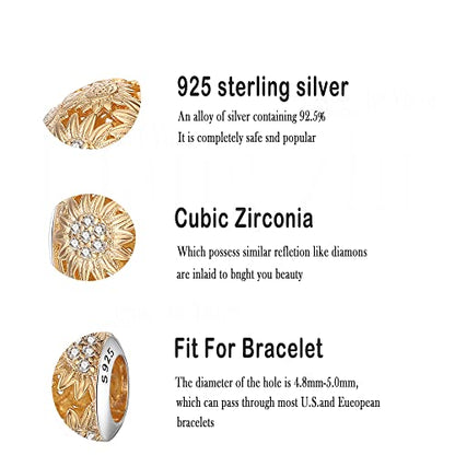 HappyStar 925 Sterling Silver Charms for Pandora Charms Bracelets and Necklaces Beads Charms Jewelry Mother's Day Gift for Women （With one Spacer Bead Charms - style: Golden Sunflower Charm