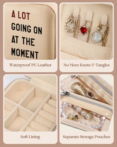 Bistup Travel Jewelry Case - Small Jewelry Organizers and Storage Box for Women Girls Teens Cute Traveling Holder with Mirror, Little Tiny Compact Modern Unique Aesthetic Pretty, Quotes - style: Quotes
