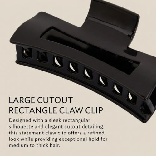 France Luxe Large Cutout Rectangle Hair Claw Clip, Cellulose Acetate, Black | For Thick Hair, Handmade in France, Polished Finish, Secure Hold, Hair Accessories for Women, Everyday Styling - color: Black