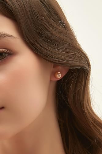 EAMTI Pearl Earrings for Women Trendy 18K Gold Plated Sterling Silver Freshwater Cultured Pearl Stud Earrings Hypoallergenic 5.5-9.5MM - color: Peach-pink, size: 8.6-9.5mm