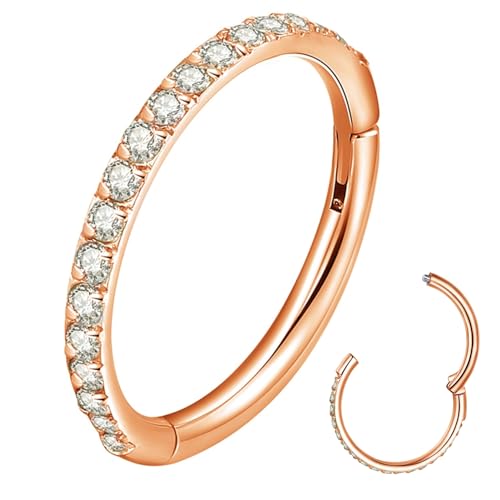 ORANGELOVE 20G 18G 16G Clear CZ Nose Ring Hoop 316L Surgical Steel Seamless Silver Septum Ring Clicker Jewelry Cartilage Earring Ear Piercing Hoop Earrings for Women Men Helix Rook Lobe Conch Tragus Daith Lip Hinged Piercing Jewelry with Cubic Zirconia -