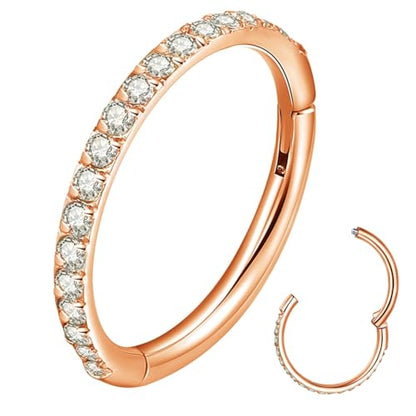ORANGELOVE 20G 18G 16G Clear CZ Nose Ring Hoop 316L Surgical Steel Seamless Silver Septum Ring Clicker Jewelry Cartilage Earring Ear Piercing Hoop Earrings for Women Men Helix Rook Lobe Conch Tragus Daith Lip Hinged Piercing Jewelry with Cubic Zirconia -