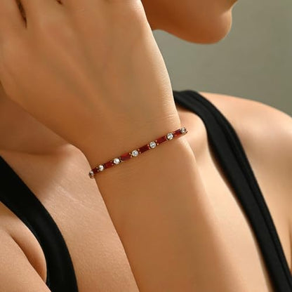 18K Gold Plated Multi-Color Classic Tennis Bracelet for Women Dainty Color 3mm Rainbow Cubic Zirconia Bracelet Adjustable CZ Gold Bracelets Trendy Summer Jewelry Gift - style: Red-Gold