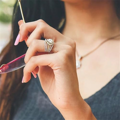 925 Sterling Silver Shiny Full Diamond Gemstone Ring 18K Gold Heart Cut Cubic Zirconia Promise Rings CZ Diamond Multi Row Rings Eternity Engagement Wedding Party Band Ring for Women A.37 (US Code 9) - size: US Code 9