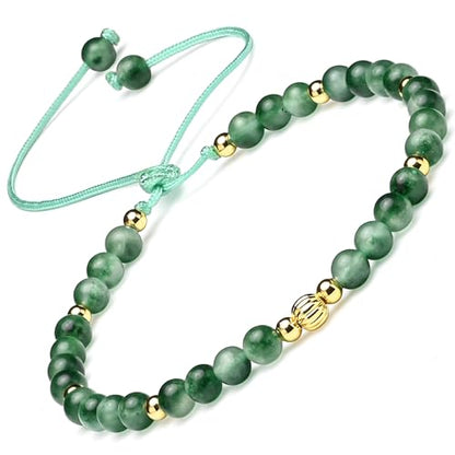 Natural Stone&925 Sterling Silver/18K Gold Anklet,│4MM│9-12 in│, Hand Woven, Adjustable Size - color: Aquatic Green Agates