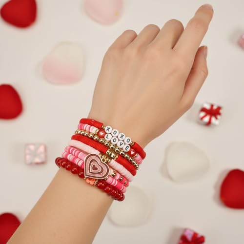 Twinfree Bohemia Beaded Bracelet for Women, Polymer Clay Stretch Bracelets - color: color 58