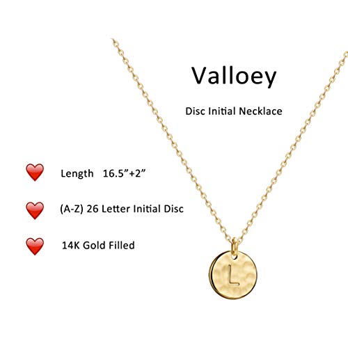 Valloey Rover Initial Necklaces for Women 14K Gold Plated Dainty Letter Necklce Round Coin Disc Pendant Double Side Engraved A-Z Necklace Personalized Jewelry Gift for Women - color: L