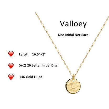 Valloey Rover Initial Necklaces for Women 14K Gold Plated Dainty Letter Necklce Round Coin Disc Pendant Double Side Engraved A-Z Necklace Personalized Jewelry Gift for Women - color: L