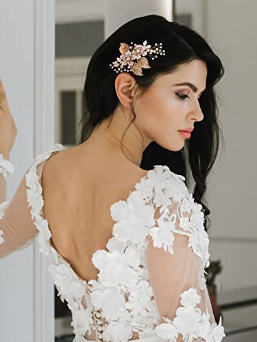 SWEETV Gold Wedding Hair Comb-Handmade Bridal Hair Clip Wedding Hair Accessories for Women - color: Gold-A