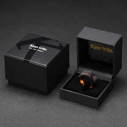 King Will Mens Tungsten Rings for Men Two Tone Grooved Mens Wedding Band Cool - color: Orange