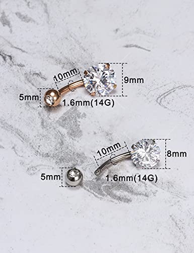 Long Belly Button Ring 6mm 8mm 10mm 12mm 14mm Surgical Stainless Steel Round Cubic Zirconia Navel Barbell Long Bar Belly Button Piercing Jewelry Silver, black, rose gold belly ring - color: 3pcs-10mm-colour mixture belly rings