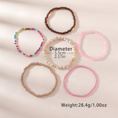 Boho Colorful Stackable Crystal Glass Beads Stretch Bracelets Multilayered Bracelets for Women Bohemian Jewelry - color: Pink 6pcs A