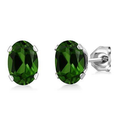 Gem Stone King Oval Gemstone Birthstone Stud Earrings for Women Men | Oval Cut 7X5MM | Fine Jewelry Gifts for Mom Dad Wife Him Her - style: Chrome Diopside