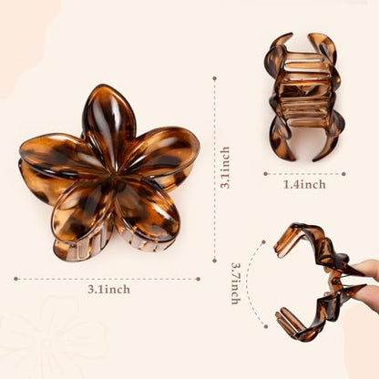 6 Pcs Flower Hair Claw Clips for Women, Hawaiian Flower Hair Clips, Cute Summer Beach Vacation Hair Accessories - color: Tortoise Shell