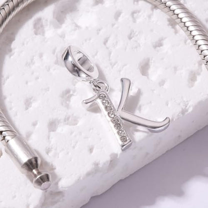 925 Sterling Silver Initial Charm fits Pandora, Gift for Mom Wife | Christmas,Birthday,Mother's Day, Anniversary, Valentine's Day - color: Letter K