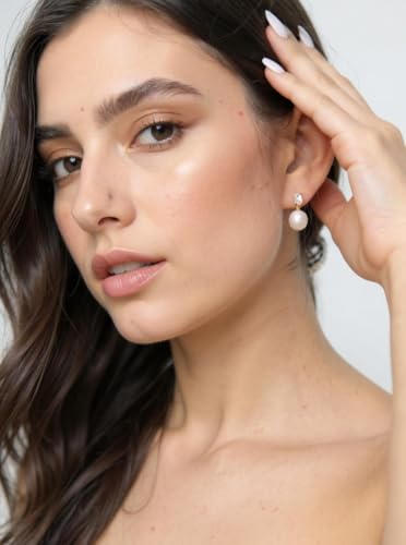 Pearl Drop Earrings Cubic Zirconia Stone Pearl Stud Earrings for Prom, Bridesmaids, Birthday Women Jewelry - color: Clear CZ Stone