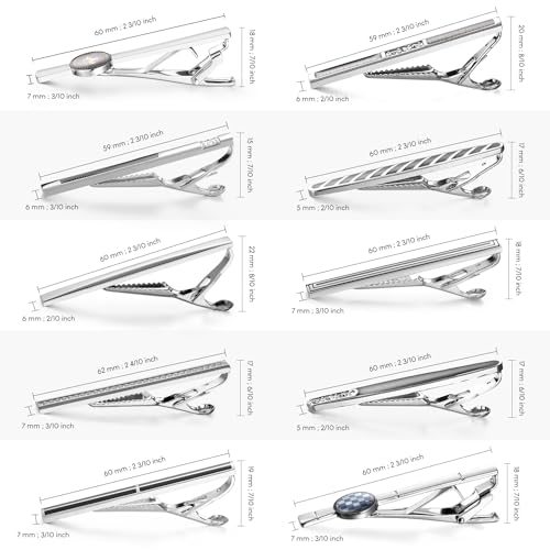 wynameleri Tie Pins for Men Silver Black 3 Pcs 10 PCS Short Tie Clip Set 2.3, 2.4 Inch Business Shirt Necktie Pinch for Men - color: T0310019