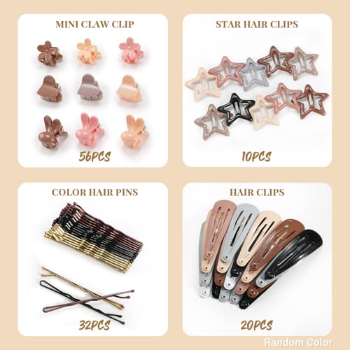 IKOCO 822PCS Hair Accessories for Girls, Elastic Hair Ties with Neutral Color Clips and Tools - color: Brown