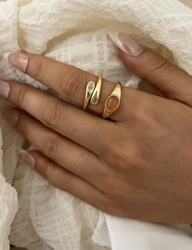 iF YOU Non Tarnish Chunky Gold Rings for Women, 14K Gold Plated Dainty Stackable Cross Cubic Zirconia Ring Set, Knuckle Stacking Pinky Thumb Ring Statement Wedding Bands Jewelry Size 4.5-10 - color: Gold-gem rings