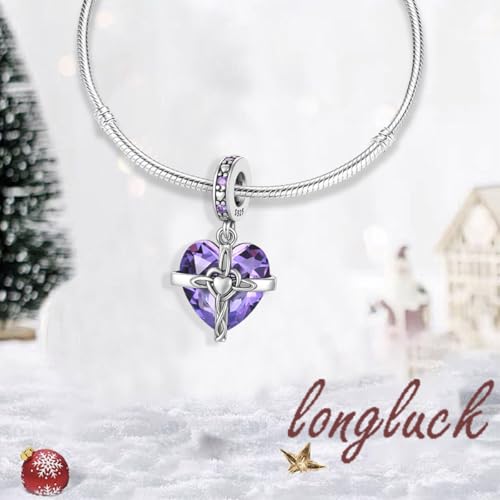 Birthstone Charms 925 Sterling Silver Heart Charms for Bracelets and Necklaces Birthday Day Christmas Gifts For Women - color: B-February