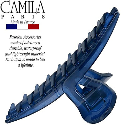 Camila Paris CP3226 French Hair Clip for Women, Narrow, Strong Hold Grip Double Teeth Girls Hair Claw Clips Jaw, Fashion Durable Styling Hair Accessories for Women, Made in France - color: Blue 4"