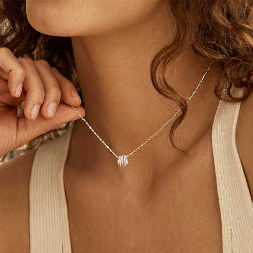 Gold Necklace for Women, Dainty 14K Gold Plated Pendant Necklaces for Women Trendy Simple Choker Chain Cubic Zirconia Circle/Interlocking/Sun/Pearl Necklace Fashion Jewelry Charm Gifts - color: Five CZ Circles