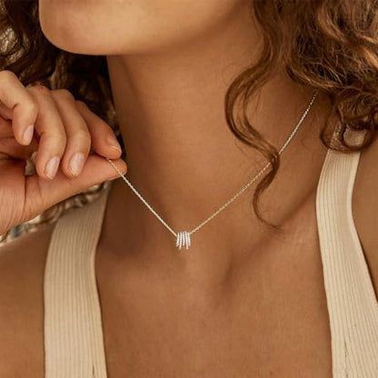Gold Necklace for Women, Dainty 14K Gold Plated Pendant Necklaces for Women Trendy Simple Choker Chain Cubic Zirconia Circle/Interlocking/Sun/Pearl Necklace Fashion Jewelry Charm Gifts - color: Five CZ Circles