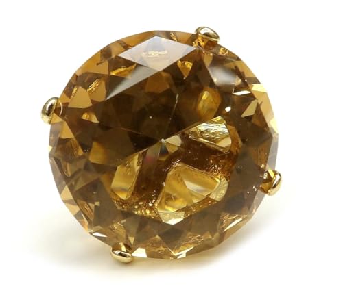 NYFASHION101 Women's Extra Big Rhinestone Fashion Stretch Ring - color: Brown/Gold-Tone